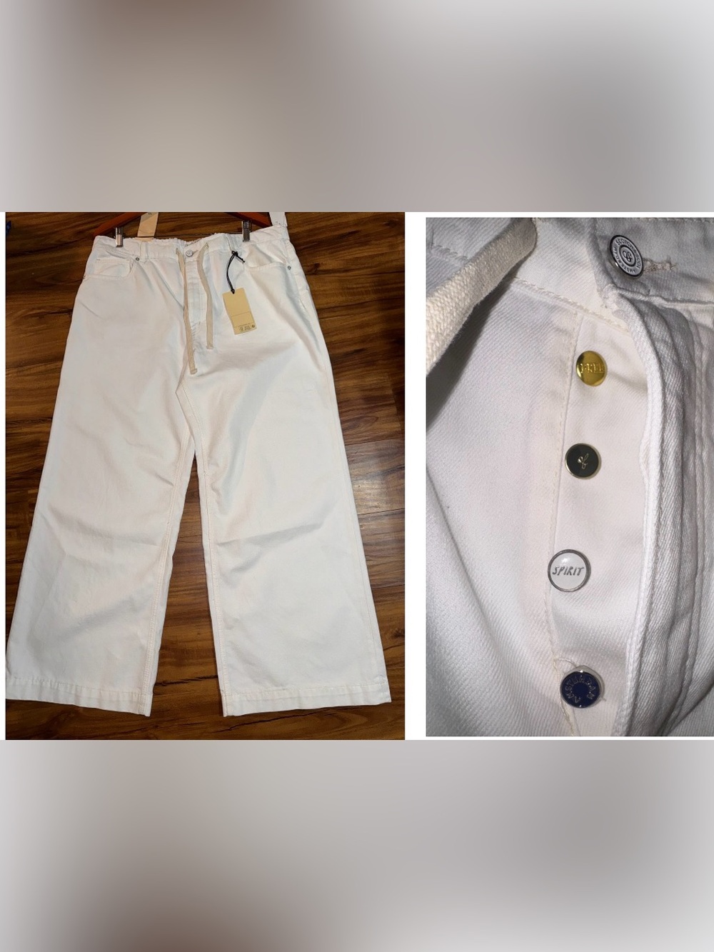 Scotch & Soda Amsterdam White Coastal Wide-Leg Button Fly Drawstring Jeans NWT